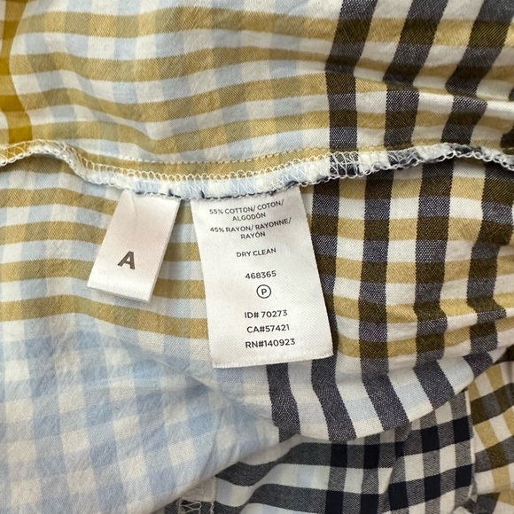 ANN TAYLOR ~ Plaid Bell Sleeve Ruffle Bottom Top in Yellow and Blue size S - Picture 5 of 7